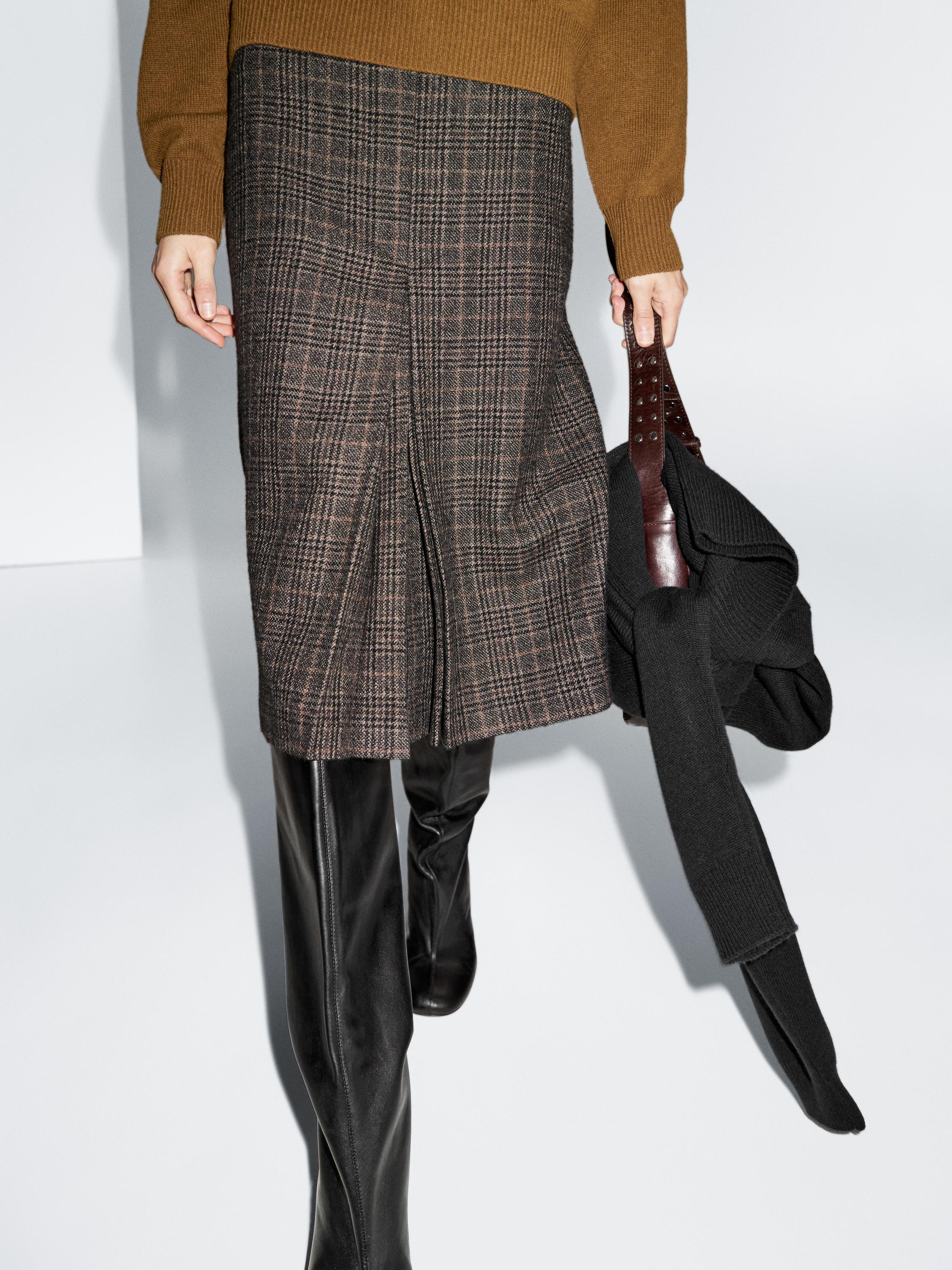 100% wool check midi skirt